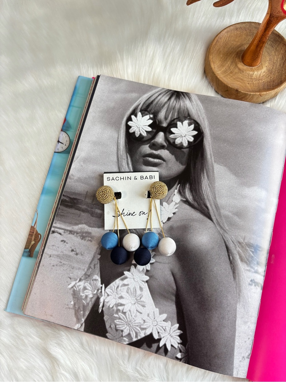 Sachin + Babi Navy, Blue and White Triple Drop Ball Earrings